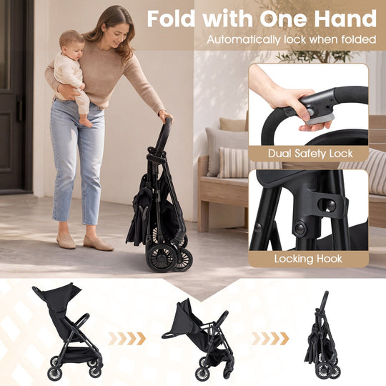 Lightweight Travel Stroller with Canopy and Storage Basket