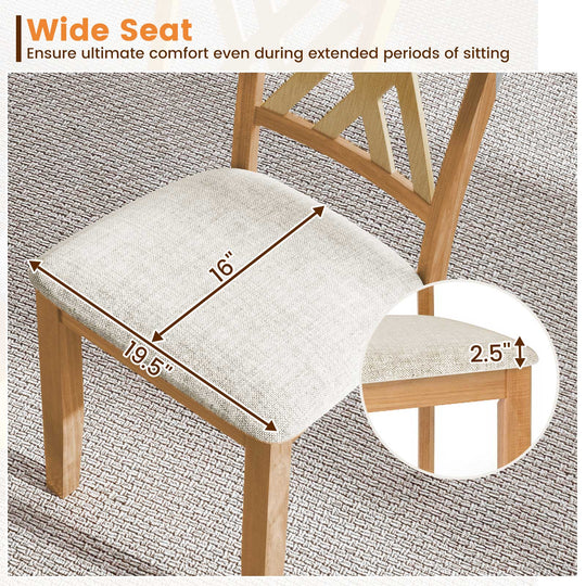 Linen Fabric Upholstered Wooden Dining Chair Set of 2 with Rubber Wood Frame for Dining Room