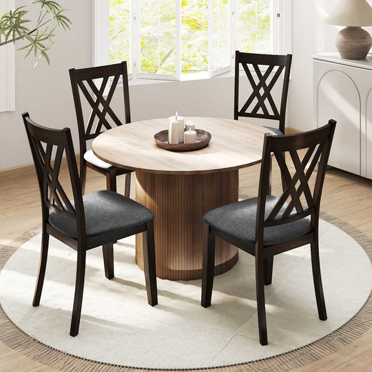 Linen Fabric Upholstered Wooden Dining Chair Set of 2 with Rubber Wood Frame for Dining Room