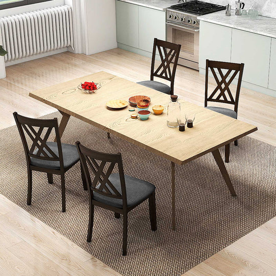 Linen Fabric Upholstered Wooden Dining Chair Set of 2 with Rubber Wood Frame for Dining Room