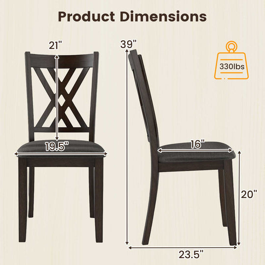Linen Fabric Upholstered Wooden Dining Chair Set of 2 with Rubber Wood Frame for Dining Room