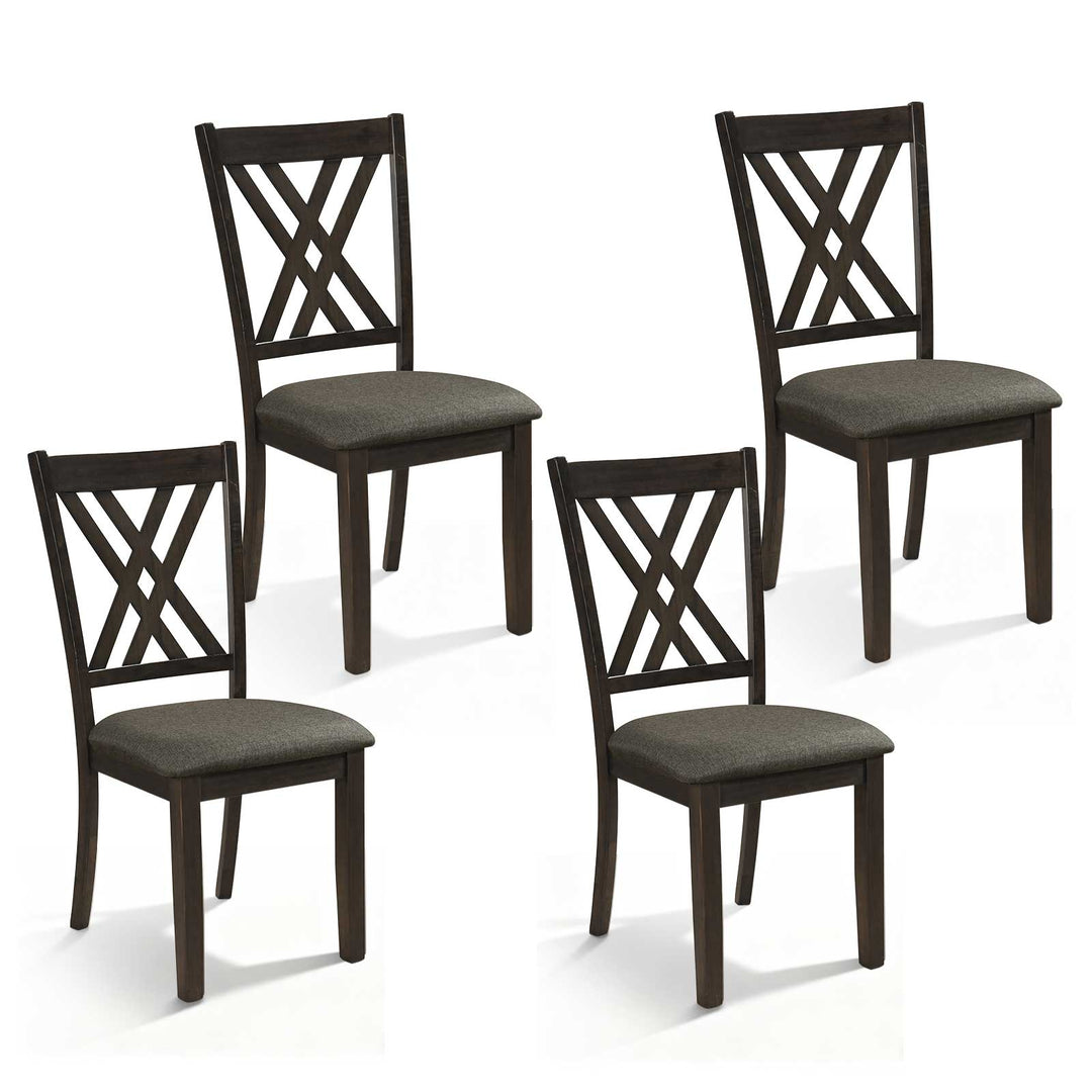 Linen Fabric Upholstered Wooden Dining Chair Set of 4 with Rubber Wood Frame for Dining Room