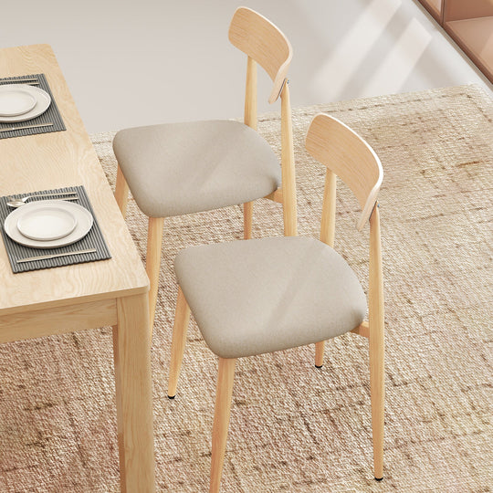 Linen Fabric Upholstered Modern Dining Chair Set of 2 with Padded Seat and Curved Back-Oak