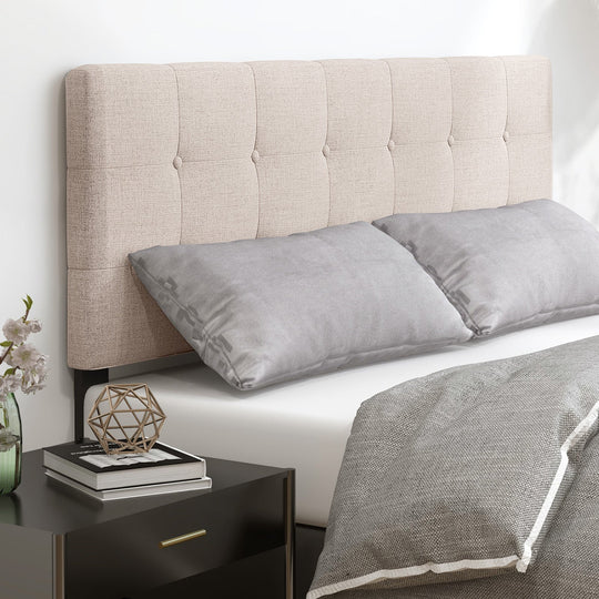 Linen Upholstered Headboard with Solid Rubber Wood Legs