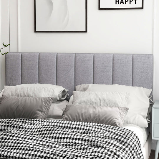 Linen Upholstered Headboard with Solid Wood Legs and Adjustable Width