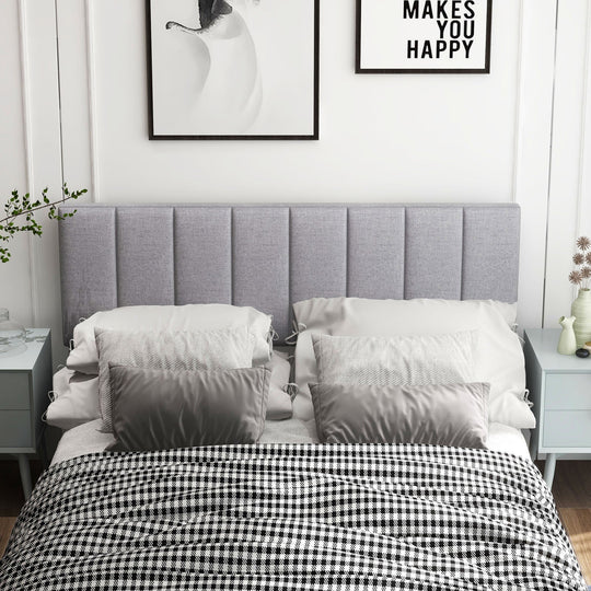 Linen Upholstered Headboard with Solid Wood Legs and Adjustable Width