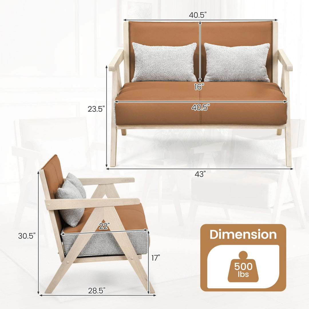 Loveseat Sofa for Small Spaces with Throw Pillows Rubber Wood Frame Padded Seat