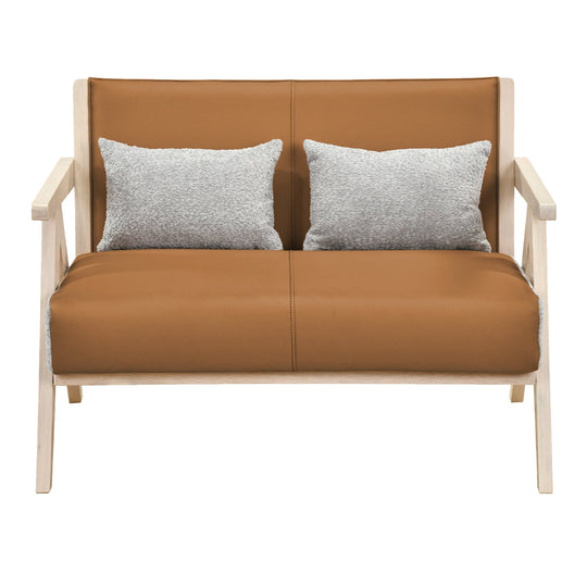 Loveseat Sofa for Small Spaces with Throw Pillows Rubber Wood Frame Padded Seat