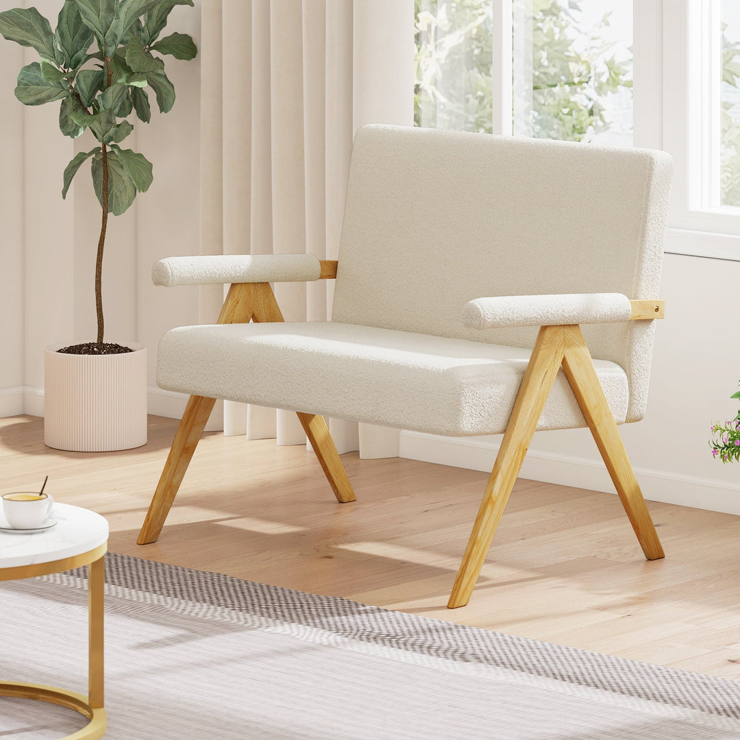 Loveseat Sofa with Armrests and Wooden Legs