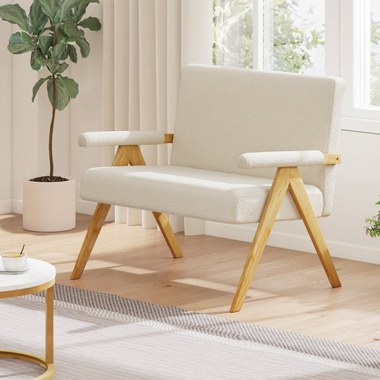 Loveseat Sofa with Armrests and Wooden Legs
