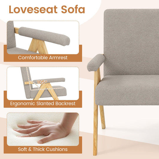 Loveseat Sofa with Armrests and Wooden Legs