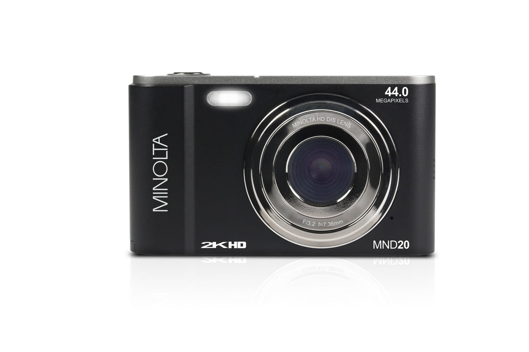 Minolta 44 MP Digital Camera with 2.7K Quad HD Video & 16x Digital Zoom - Black - back view with screen