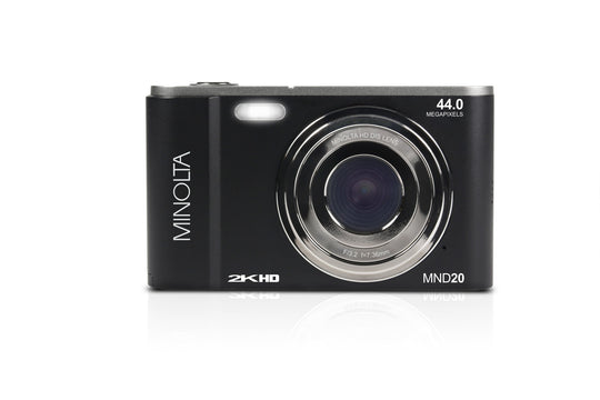 Minolta 44 MP Digital Camera with 2.7K Quad HD Video & 16x Digital Zoom - Black - back view with screen