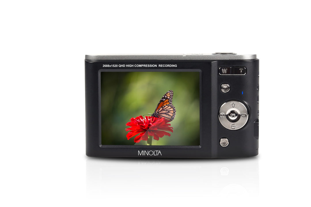 Minolta 44 MP Digital Camera with 2.7K Quad HD Video & 16x Digital Zoom - Black - angled view