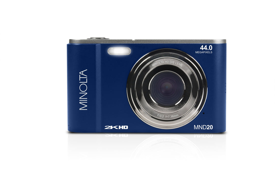 Minolta 44 MP Digital Camera with 2.7K Quad HD Video & 16x Digital Zoom - Blue - back view with screen