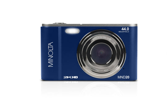 Minolta 44 MP Digital Camera with 2.7K Quad HD Video & 16x Digital Zoom - Blue - back view with screen