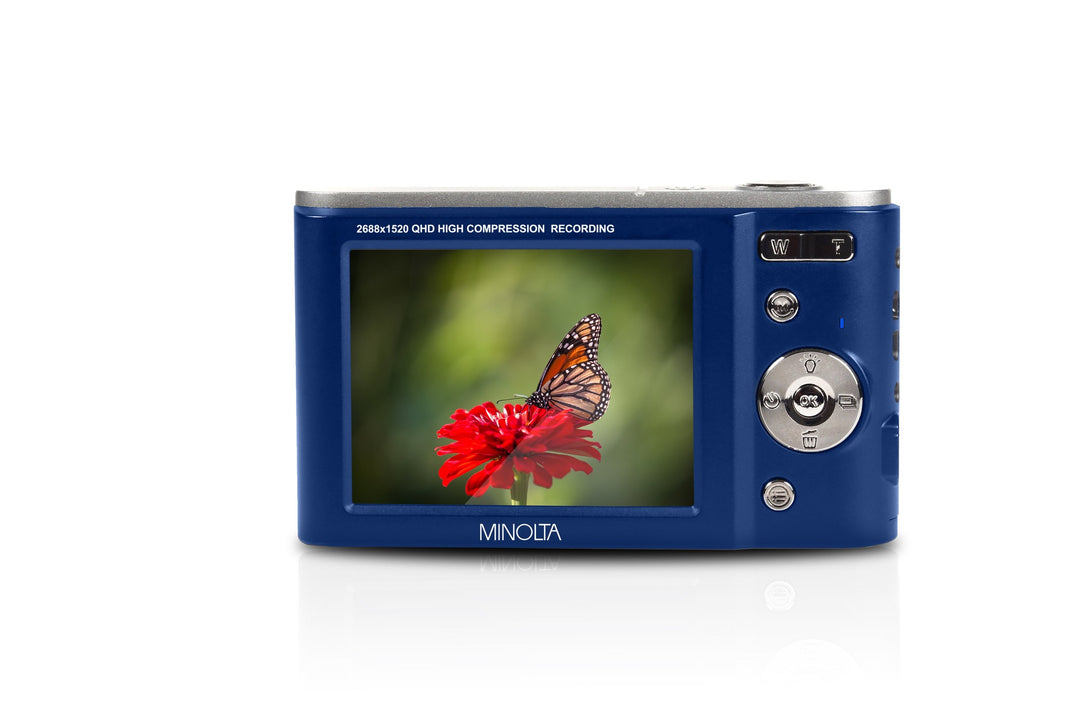 Minolta 44 MP Digital Camera with 2.7K Quad HD Video & 16x Digital Zoom - Blue - angled view