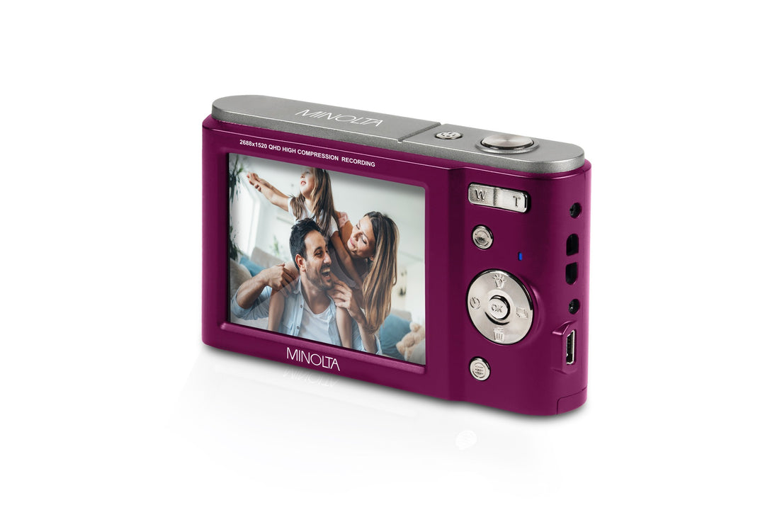 Minolta 44 MP Digital Camera with 2.7K Quad HD Video & 16x Digital Zoom - Magenta - screen view