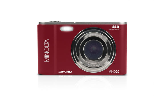Minolta 44 MP Digital Camera with 2.7K Quad HD Video & 16x Digital Zoom - Red - back view with screen