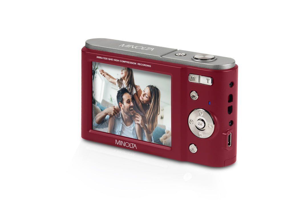 Minolta 44 MP Digital Camera with 2.7K Quad HD Video & 16x Digital Zoom - Red - screen view