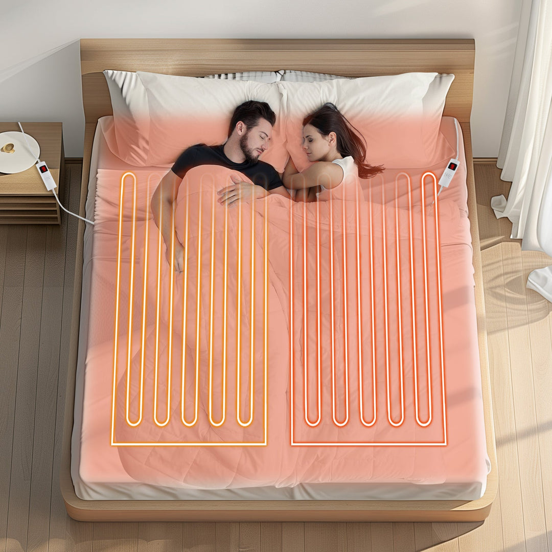 Electric Heated Mattress Pad with Dual Controllers & Auto-Off