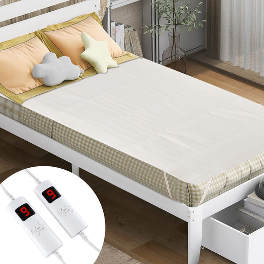 Electric Heated Mattress Pad with Dual Controllers & Auto-Off