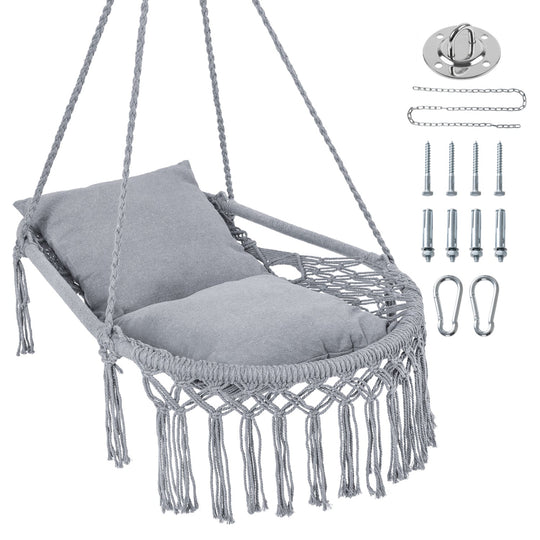 Macrame Swing Chair Hammock Chair with 2 Removable Cushions