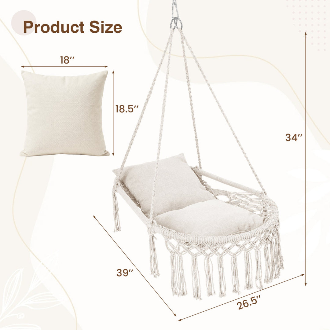 Macrame Swing Chair Hammock Chair with 2 Removable Cushions