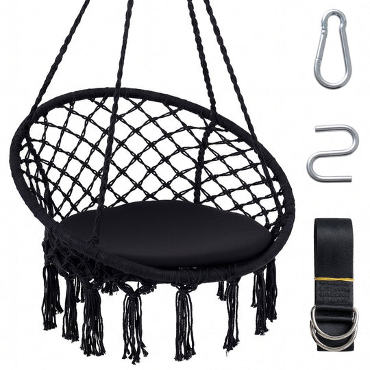 Macrame Swing Chair Hammock Chair with Round Seat Cushion