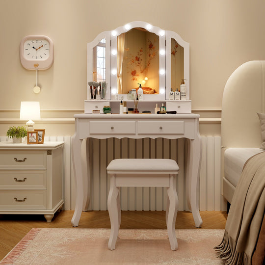 Makeup Vanity Table Set with Lighted Mirror and Drawers