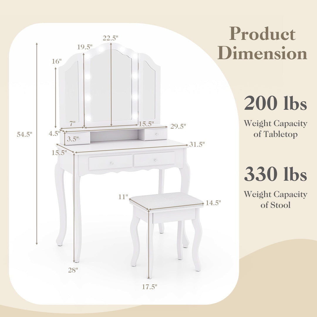 Makeup Vanity Table Set with Lighted Mirror and Drawers