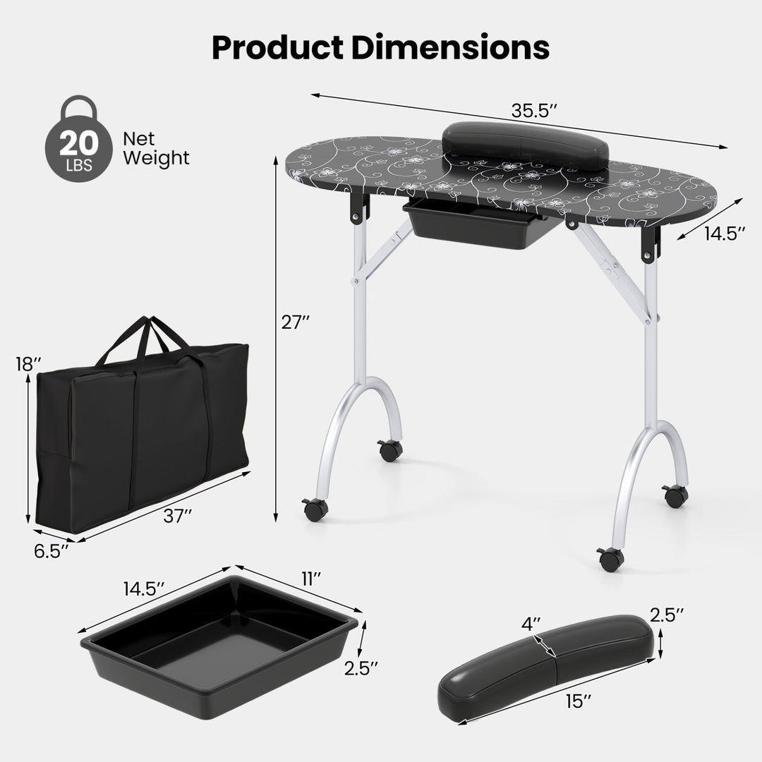 Foldable Manicure Table with Drawer and Wrist Cushion