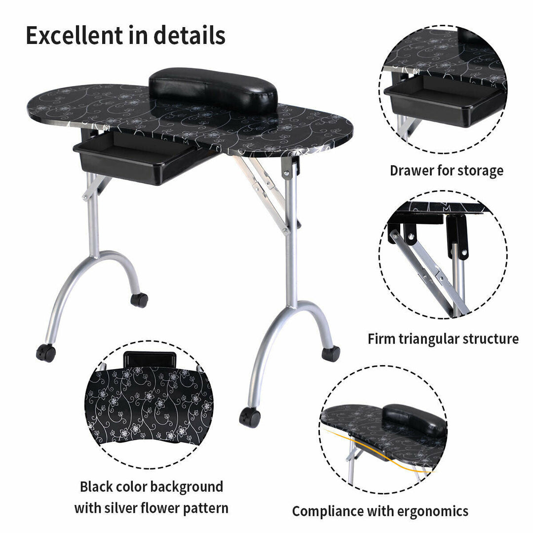 Foldable Manicure Table with Drawer and Wrist Cushion