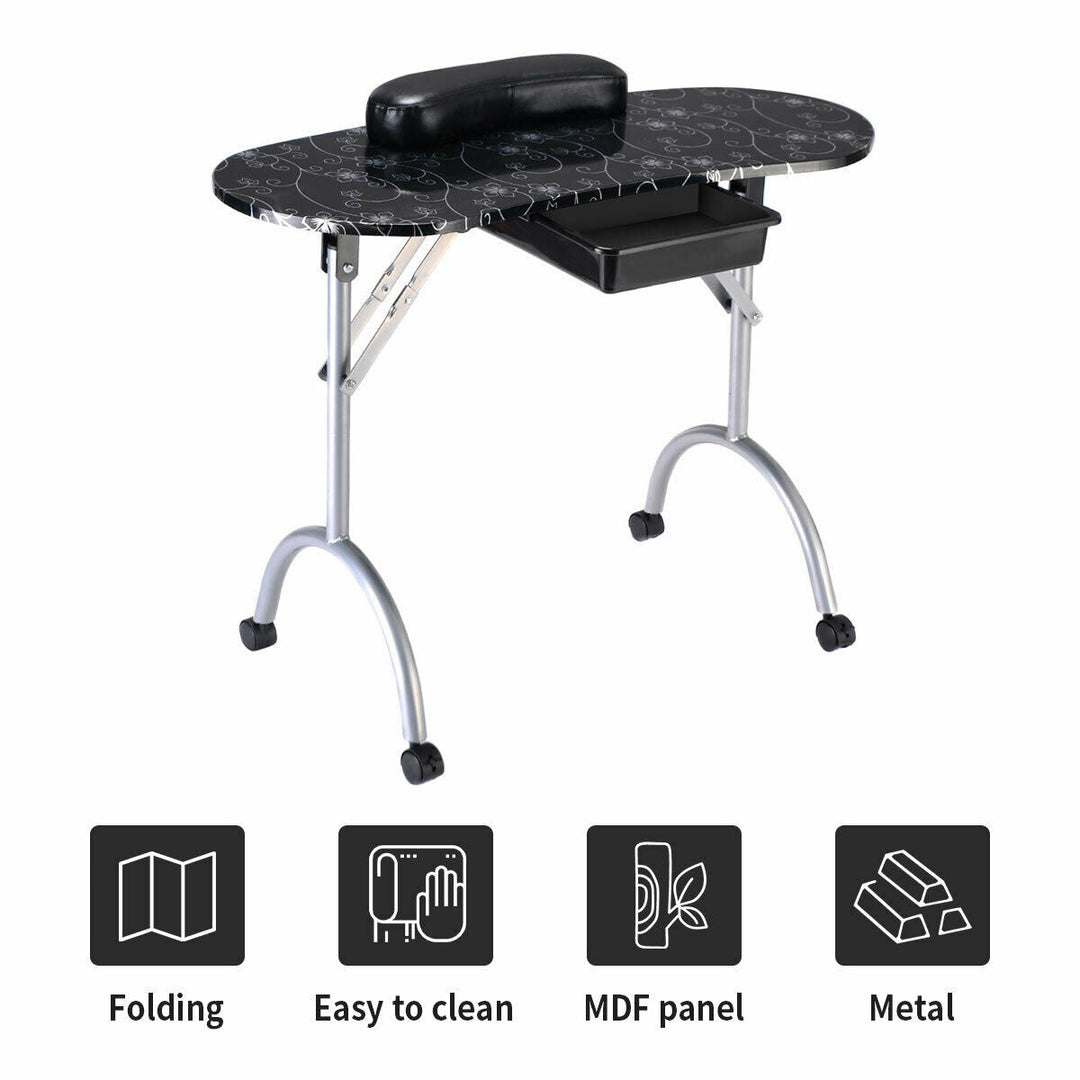 Foldable Manicure Table with Drawer and Wrist Cushion