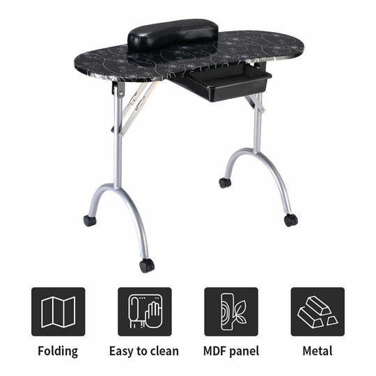 Foldable Manicure Table with Drawer and Wrist Cushion