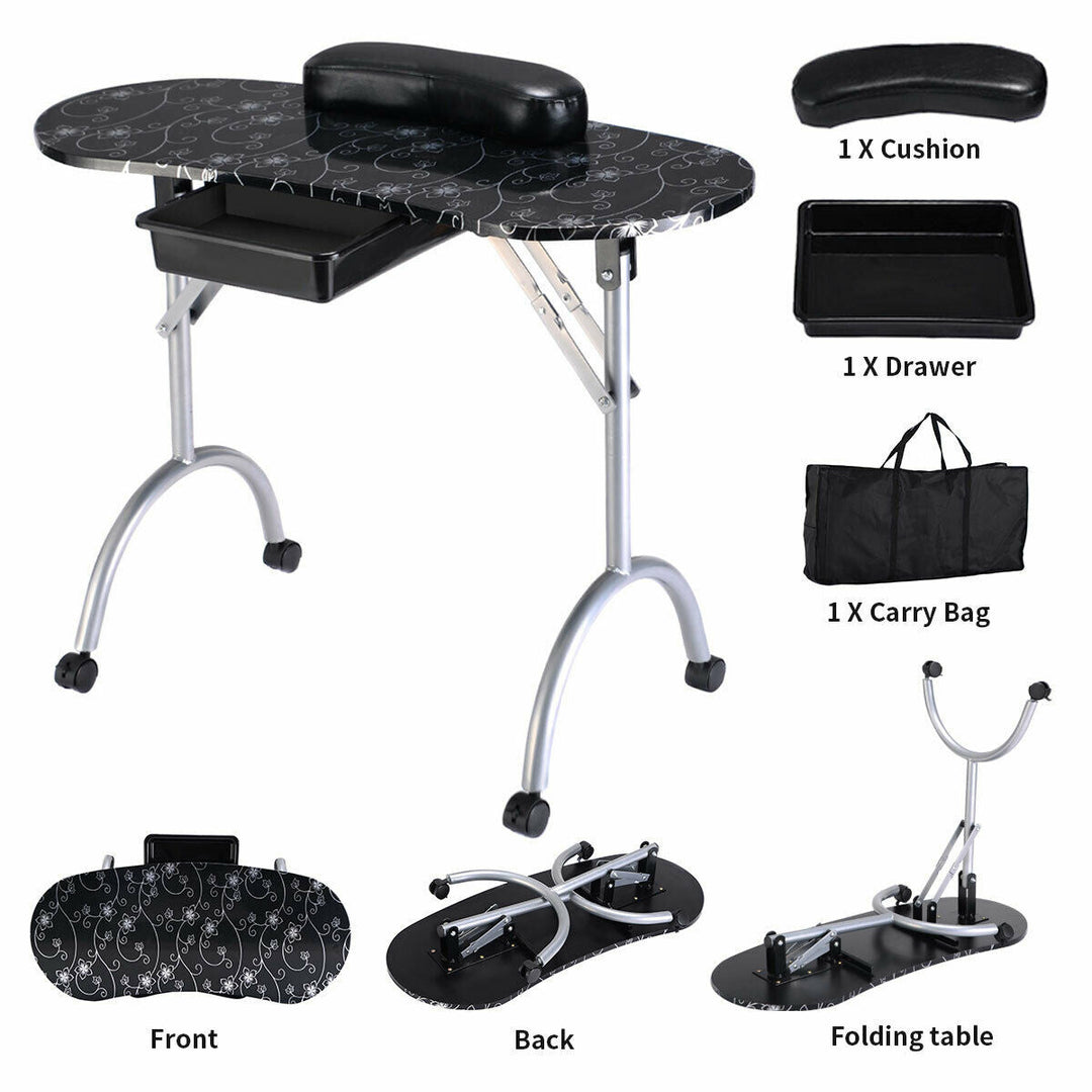 Foldable Manicure Table with Drawer and Wrist Cushion