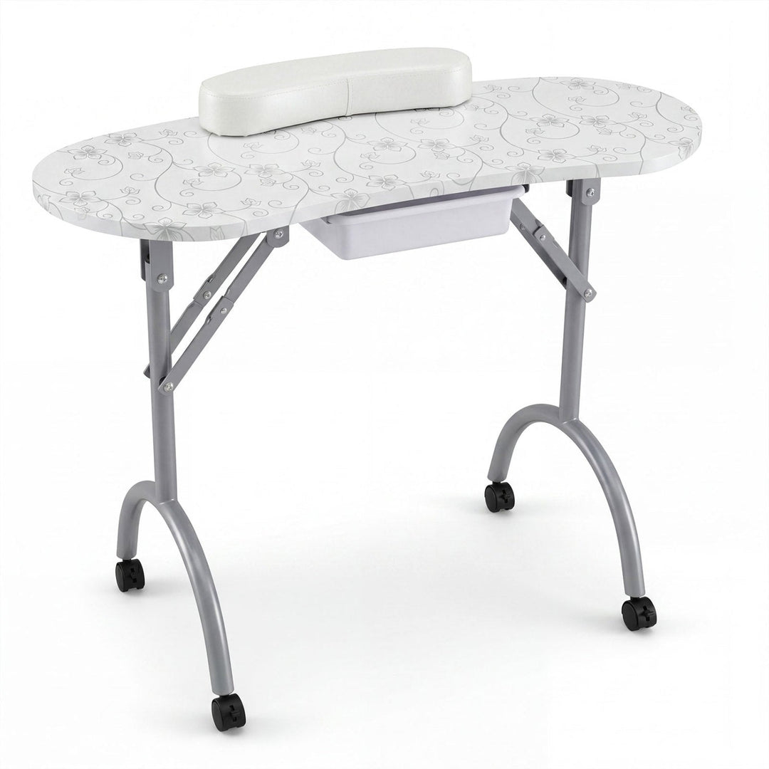 Foldable Manicure Table with Drawer and Wrist Cushion