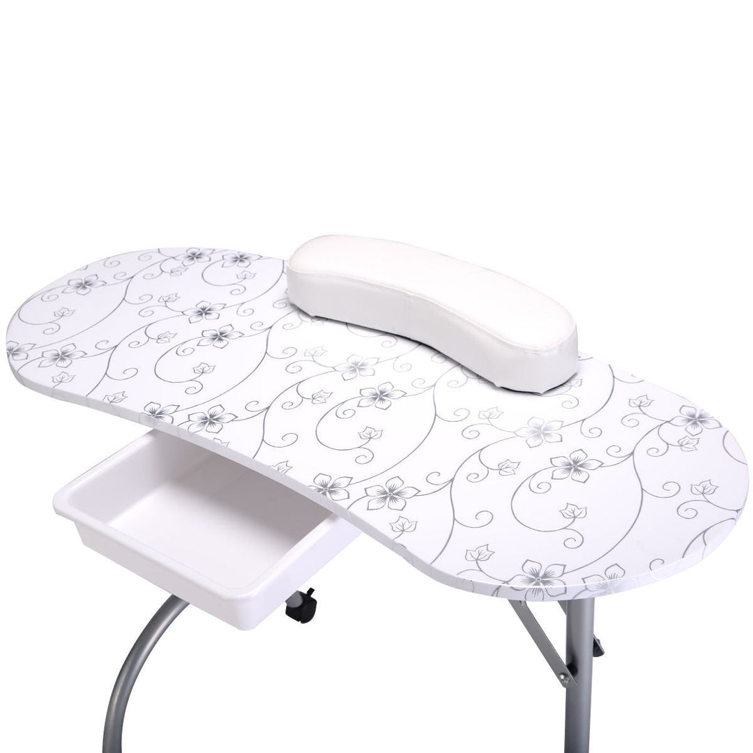 Foldable Manicure Table with Drawer and Wrist Cushion
