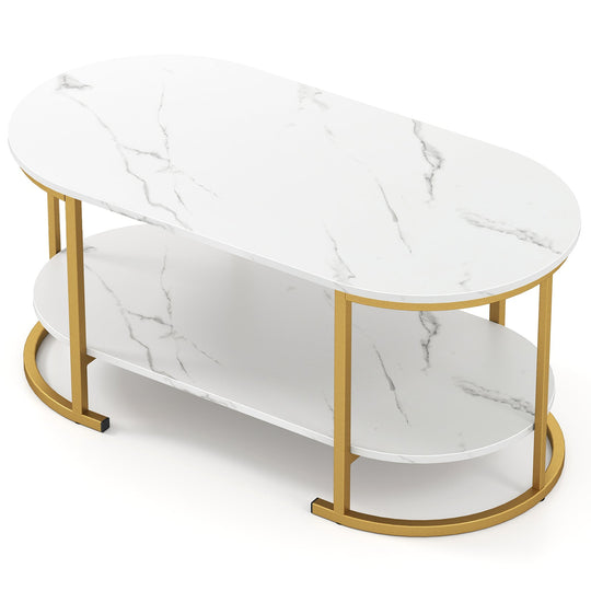 Marble Coffee Table with Open Storage Shelf