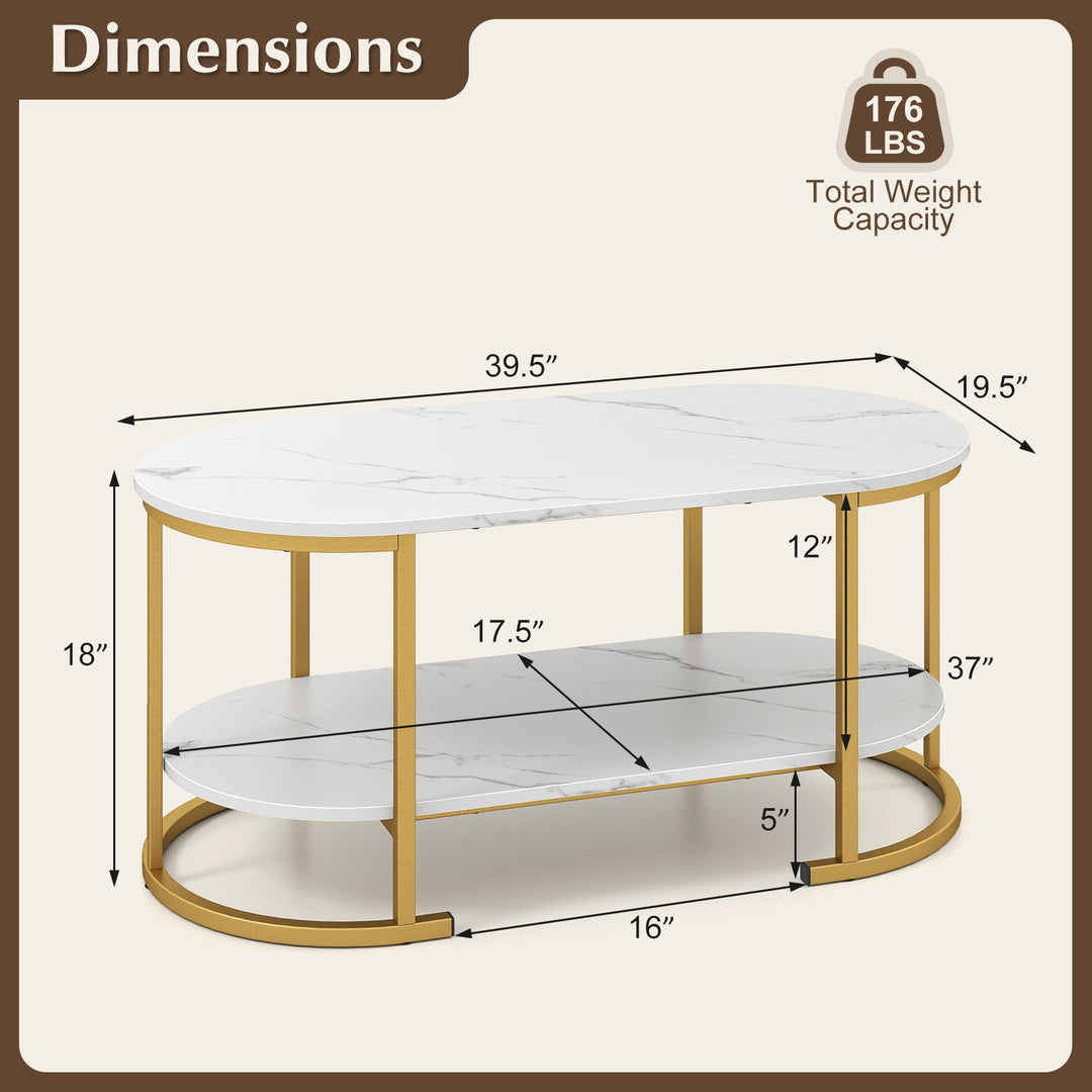 Marble Coffee Table with Open Storage Shelf