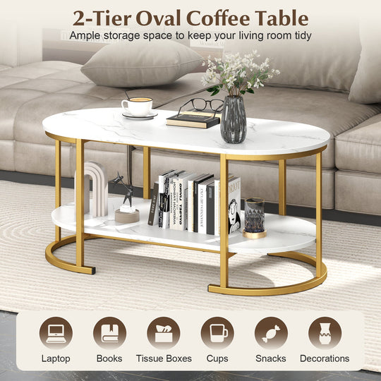 Marble Coffee Table with Open Storage Shelf