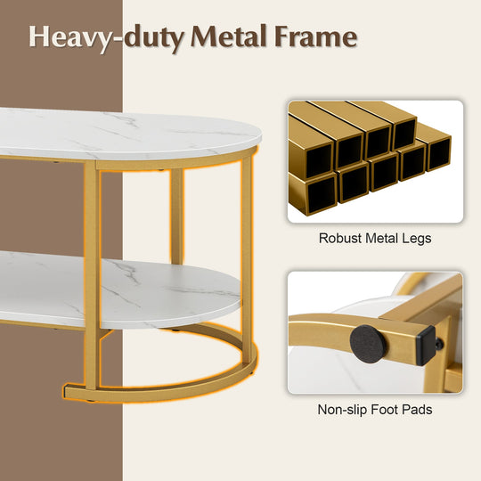 Marble Coffee Table with Open Storage Shelf