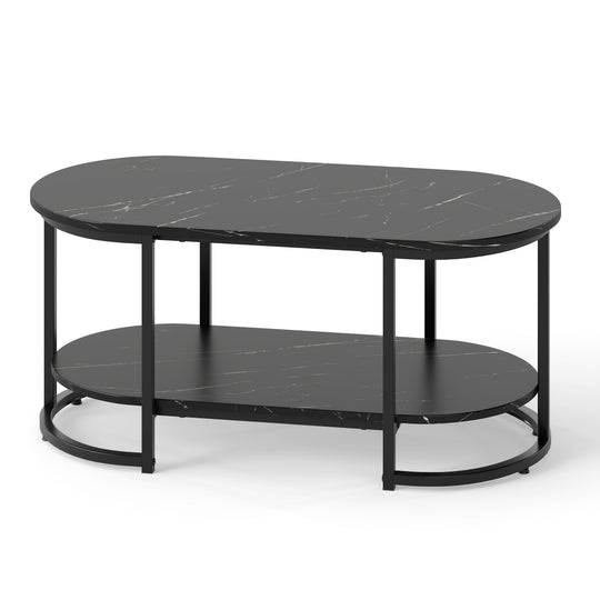 Marble Coffee Table with Open Storage Shelf