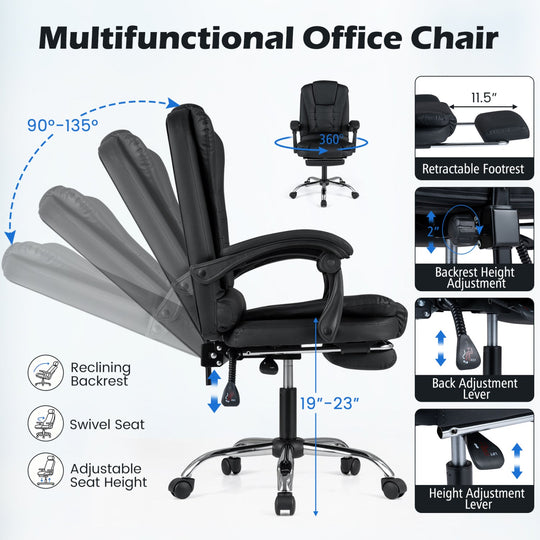 Massage Office Chair with Footrest & Reclining Backrest