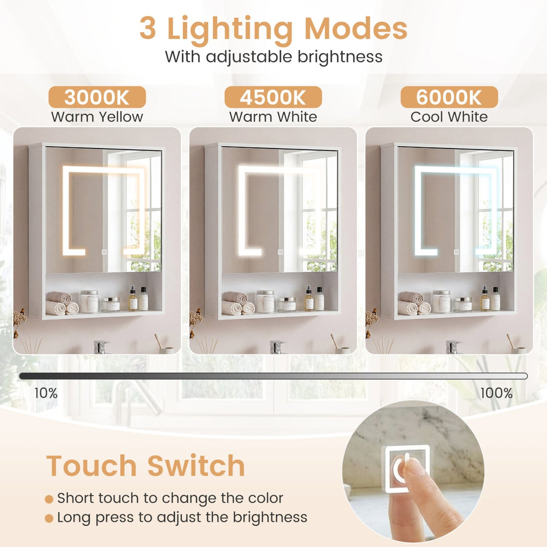 Medicine Cabinet with Mirror and 3 Color LED Lights Recessed or Wall Mounted