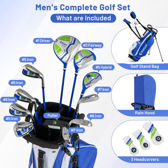 Men's Complete Golf Clubs and Bag Set with Headcovers and Putter-Blue