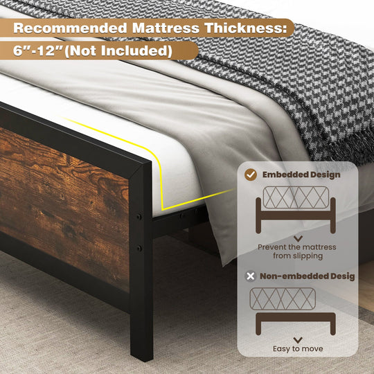Metal Bed Frame with Headboard and Footboard