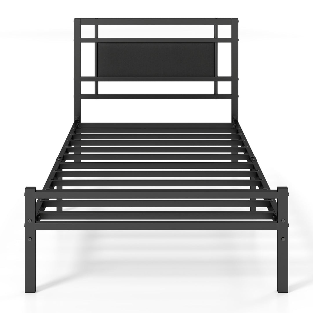 Twin Metal Bed Frame with Upholstered Headboard