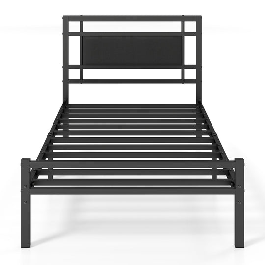 Twin Metal Bed Frame with Upholstered Headboard