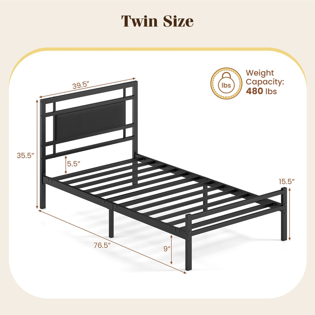 Twin Metal Bed Frame with Upholstered Headboard